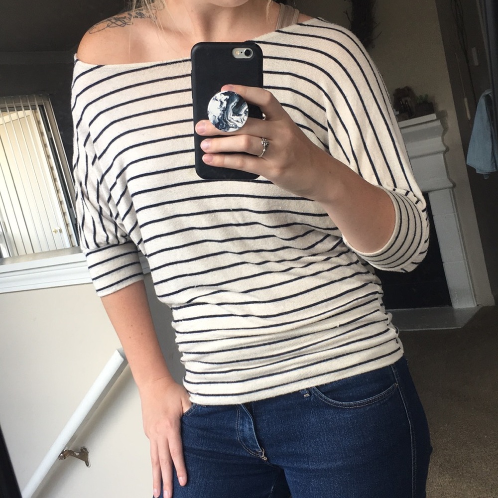 FOREVER21/ knit quarter-length striped tee - Picture 3 of 9